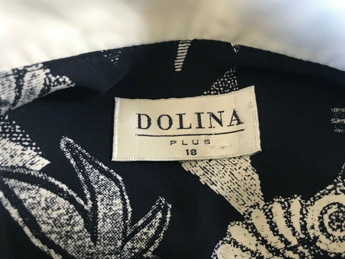 DOLINA PLUS Dress Navy Blue & White Print Short Sleeve Shirt Frock Size 18
