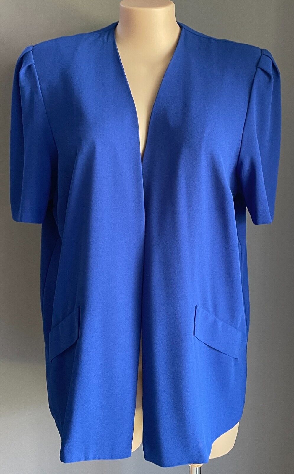 DOLINA PLUS Jacket Cobalt Blue Short Sleeve Collarless Crepe Plus Sz 20 Vintage