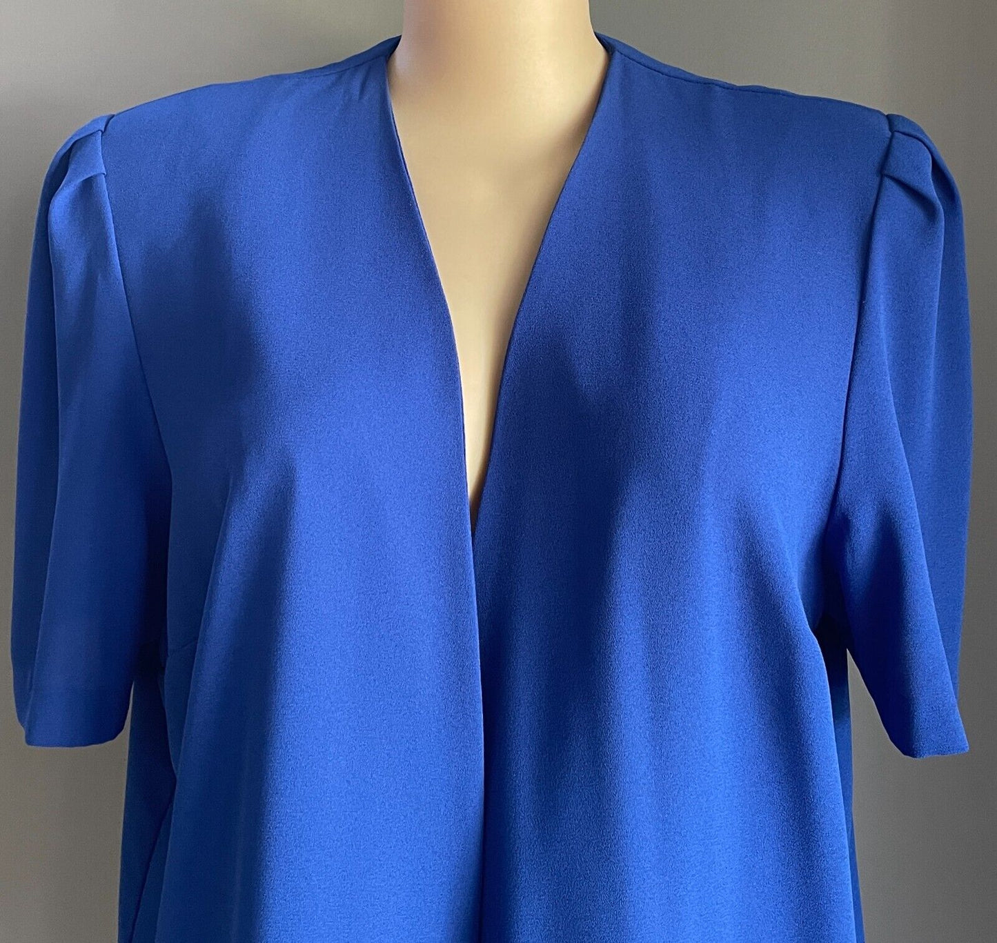 DOLINA PLUS Jacket Cobalt Blue Short Sleeve Collarless Crepe Plus Sz 20 Vintage