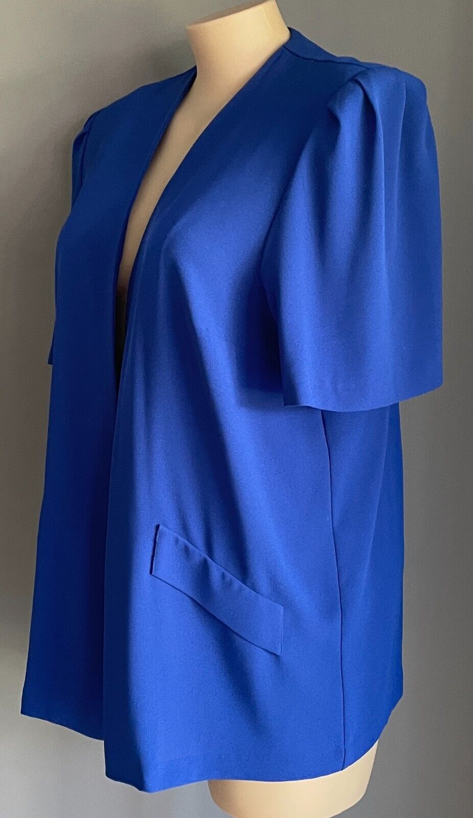 DOLINA PLUS Jacket Cobalt Blue Short Sleeve Collarless Crepe Plus Sz 20 Vintage