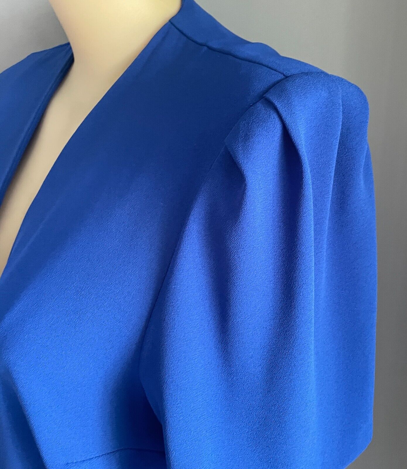 DOLINA PLUS Jacket Cobalt Blue Short Sleeve Collarless Crepe Plus Sz 20 Vintage