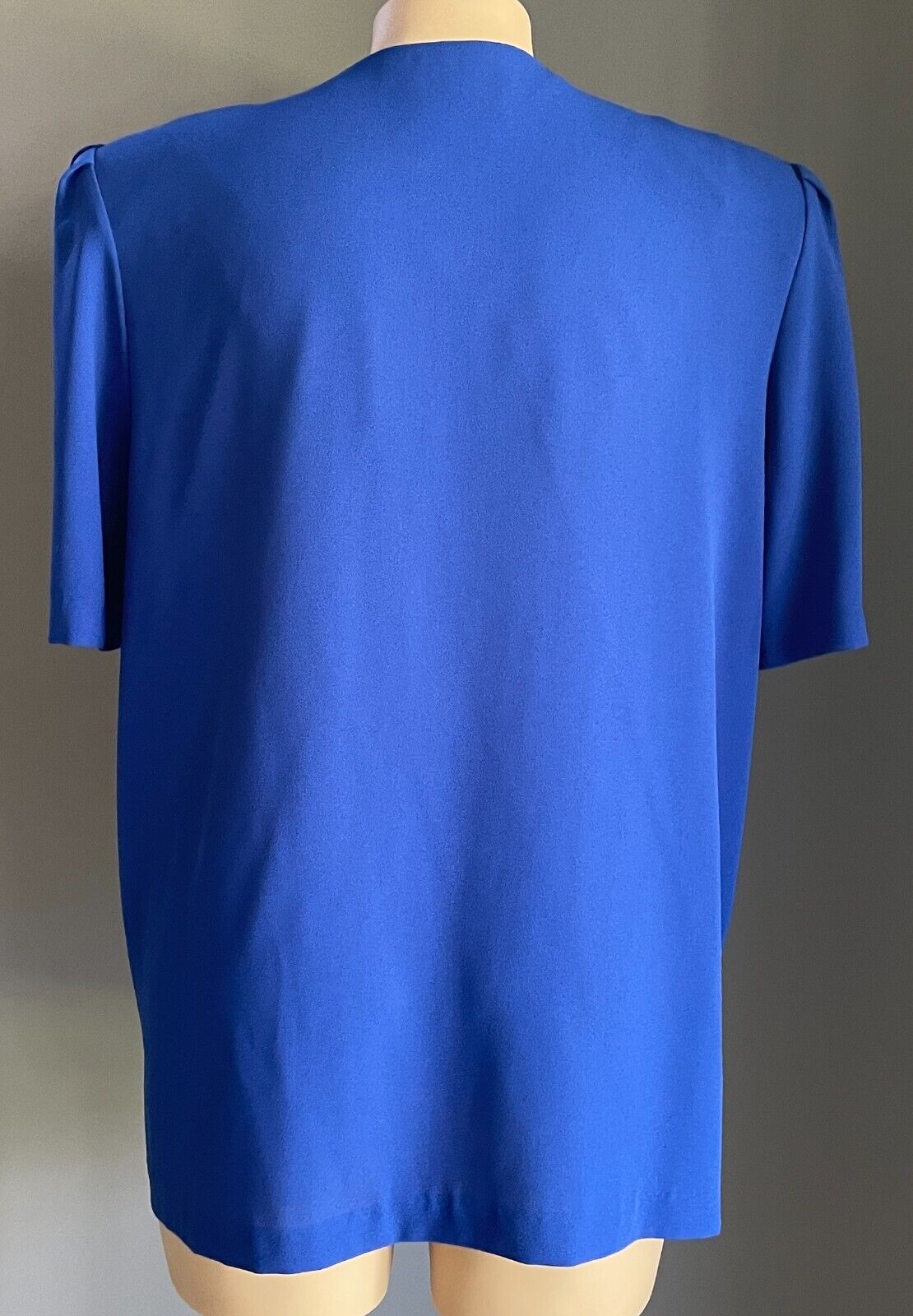 DOLINA PLUS Jacket Cobalt Blue Short Sleeve Collarless Crepe Plus Sz 20 Vintage
