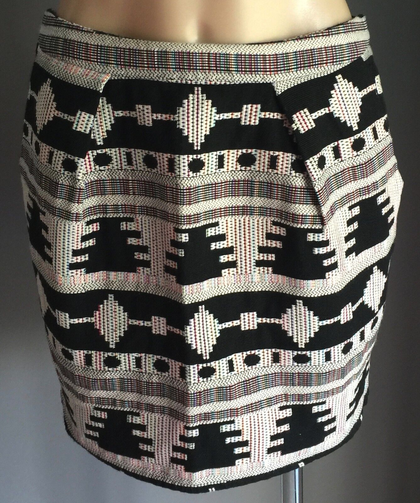 DOTTI Skirt Mini MultiColour Geometric Print Aztec Boho Pull On Sz 10 NEW
