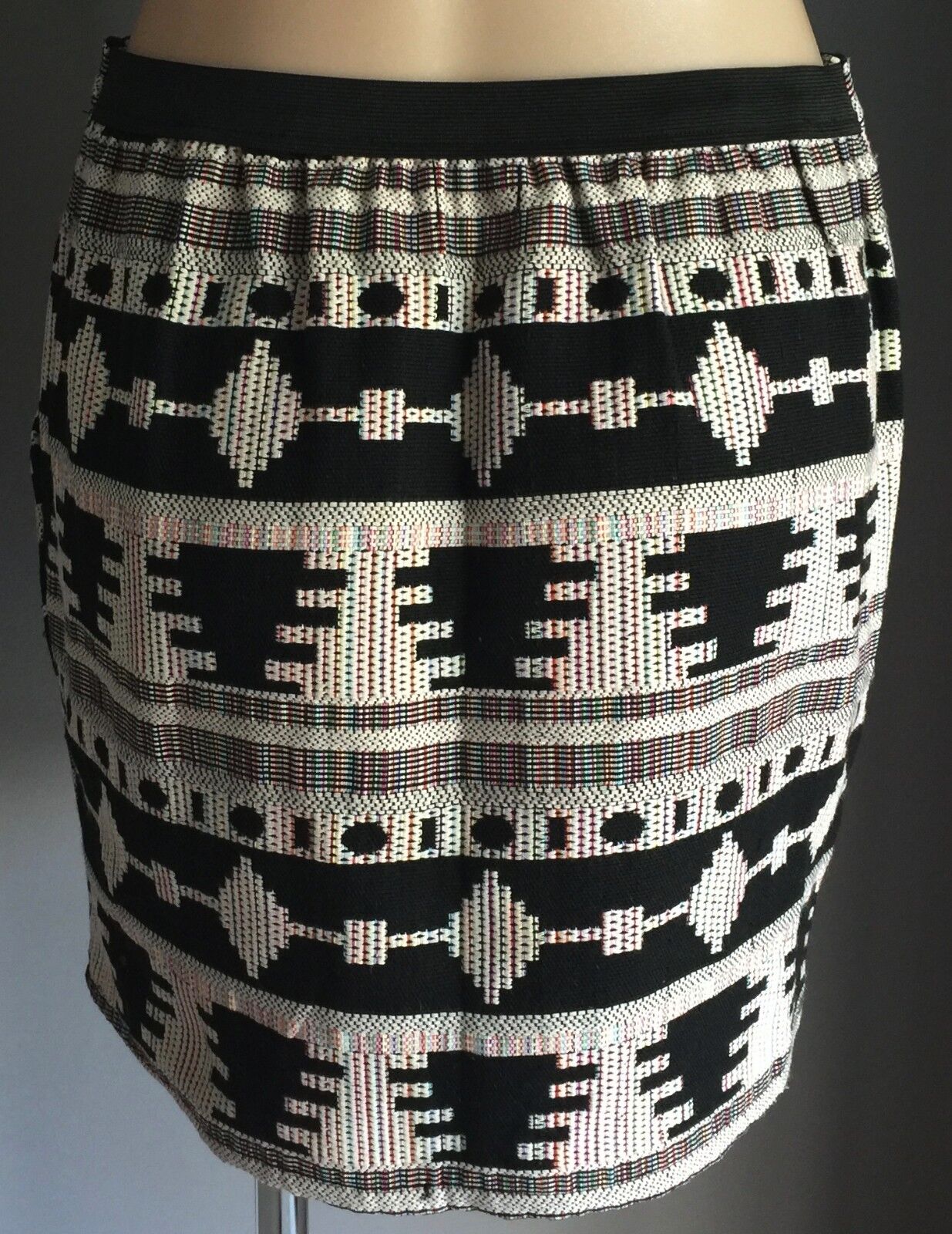 DOTTI Skirt Mini MultiColour Geometric Print Aztec Boho Pull On Sz 10 NEW