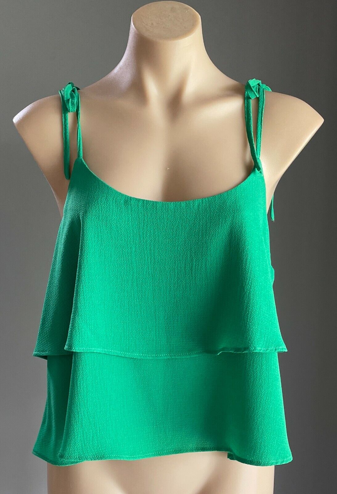 DOTTI Top Camisole Crop Green Tier Sleeveless Shoulder Tie A-Line  Size 14 New