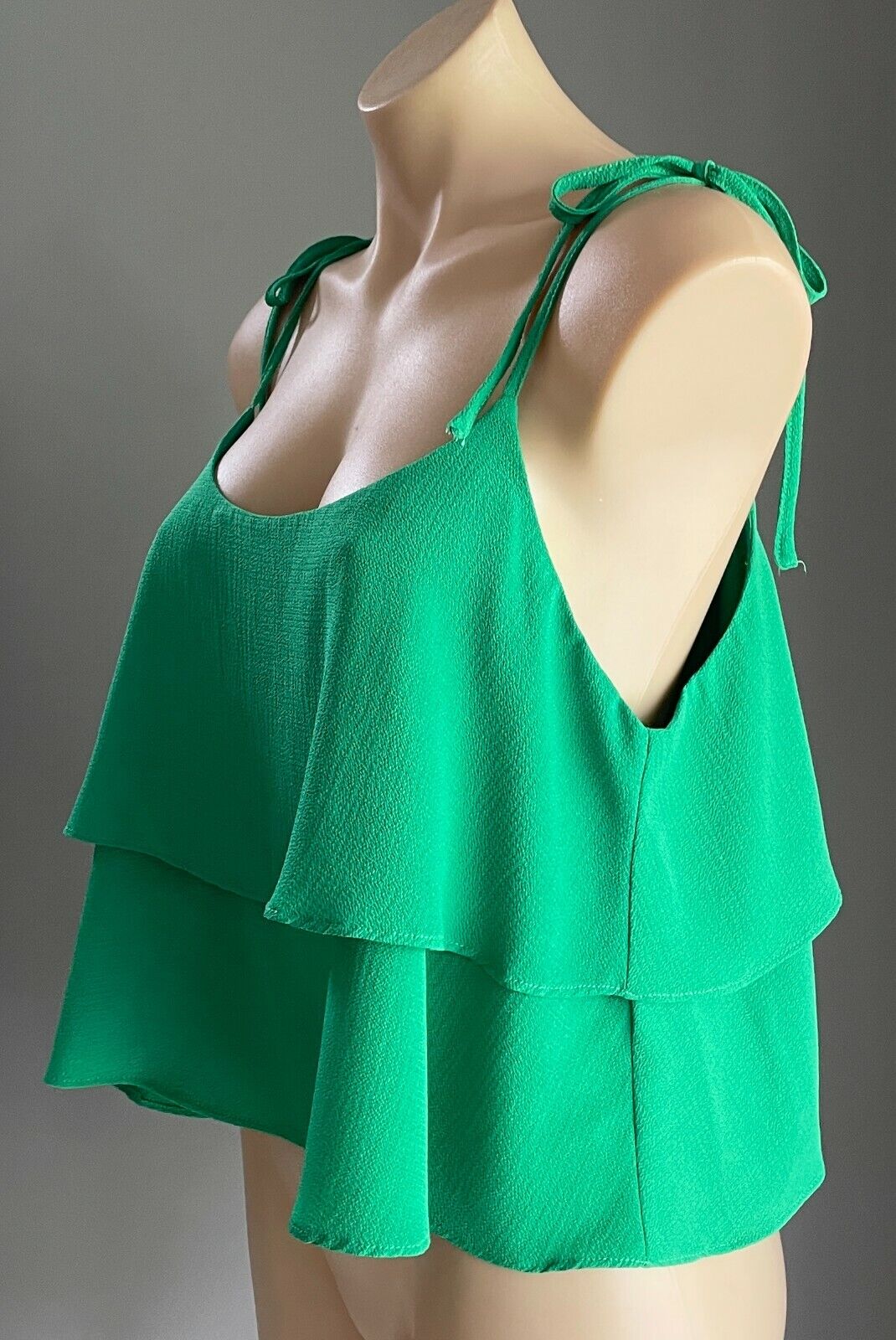DOTTI Top Camisole Crop Green Tier Sleeveless Shoulder Tie A-Line  Size 14 New