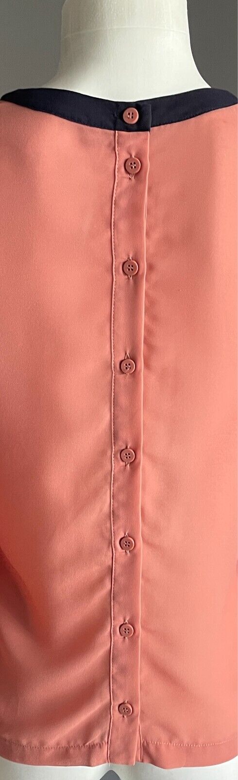 DOTTI Shirt Salmon Button Back Blouse  Navy Trim Long Sleeves Top Size 8