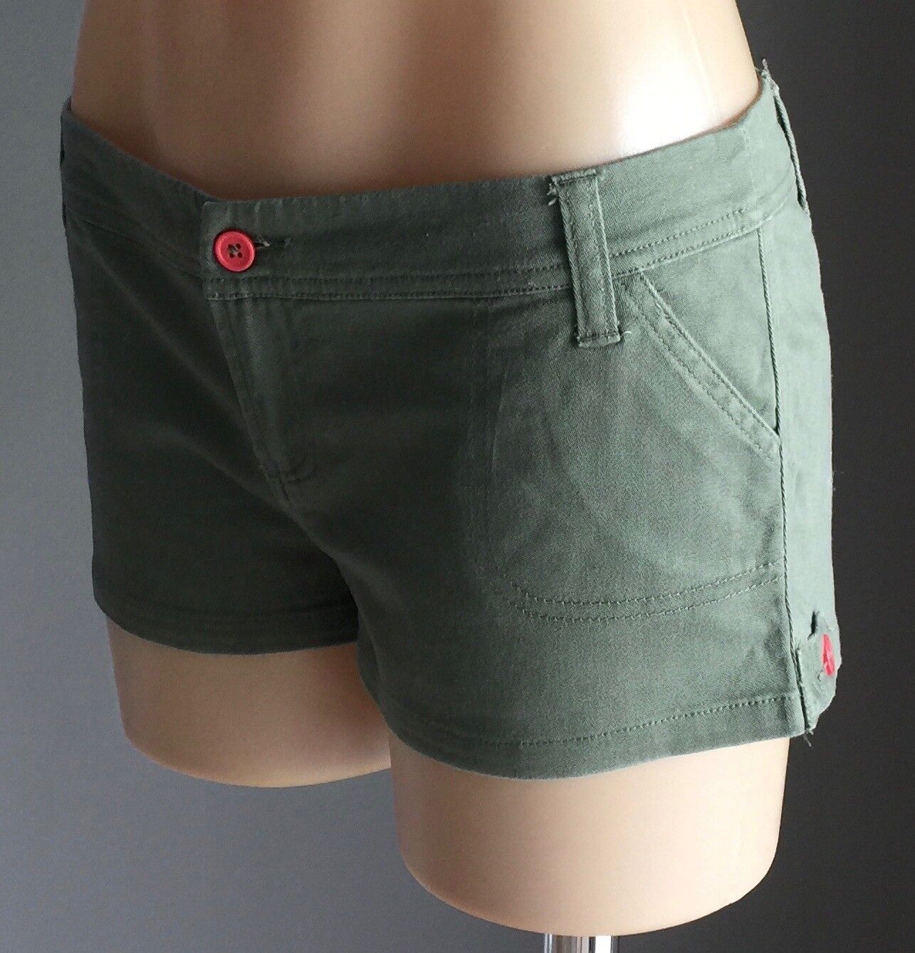DOTTI Shorts Casual Khaki Denim Red Buttons Back Pockets Ladies Size 10
