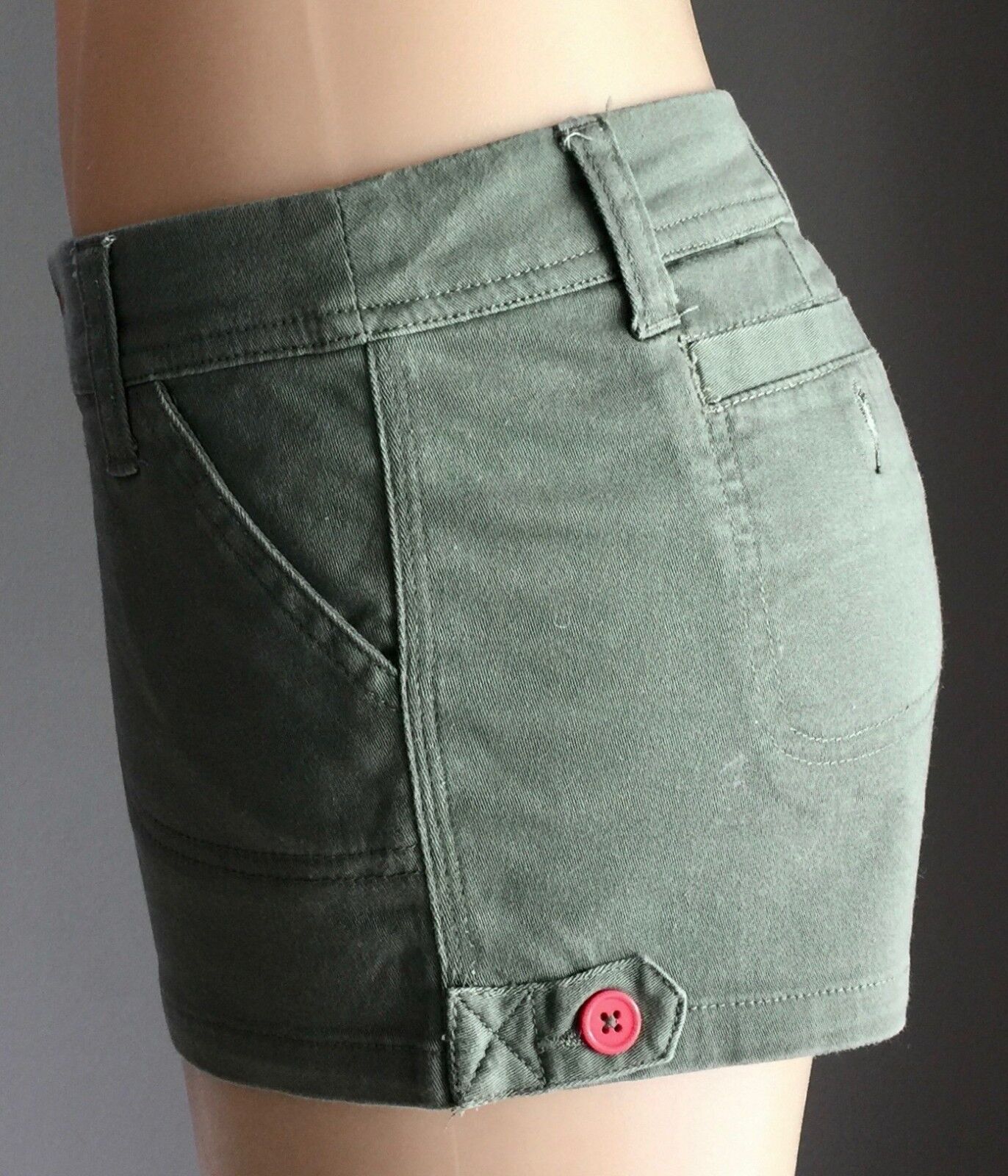 DOTTI Shorts Casual Khaki Denim Red Buttons Back Pockets Ladies Size 10