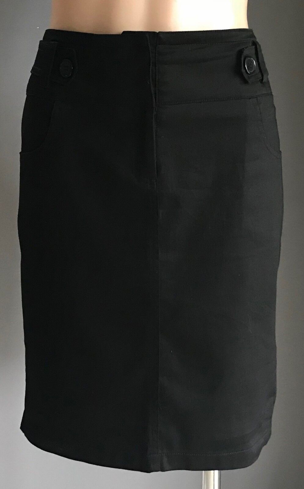 DOTTI Skirt Straight Stretch w Button Trim at Waist Black Size 12
