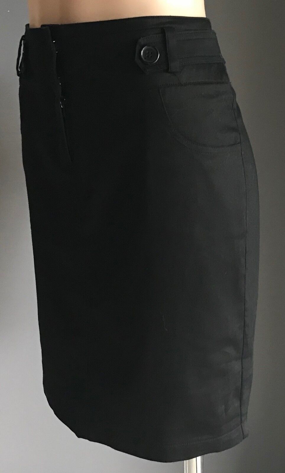 DOTTI Skirt Straight Stretch w Button Trim at Waist Black Size 12