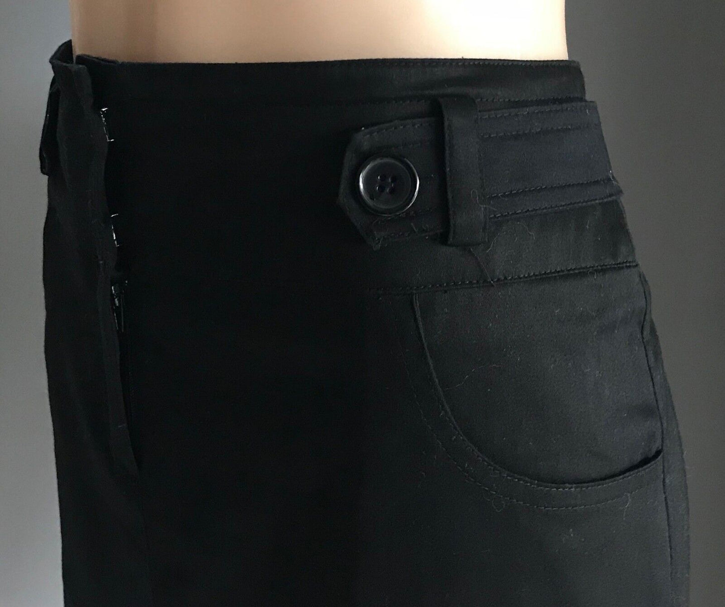 DOTTI Skirt Straight Stretch w Button Trim at Waist Black Size 12