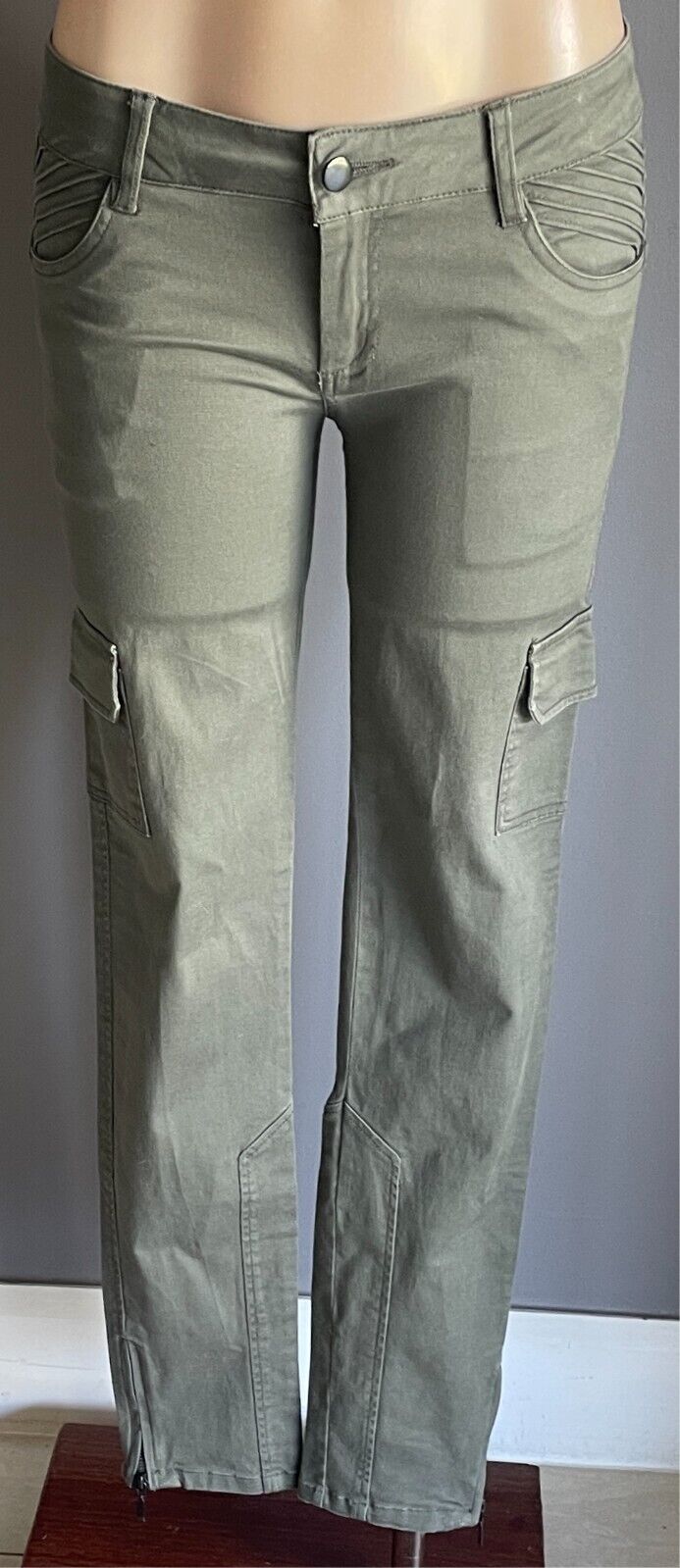 DOTTI Cargo Pants Khaki Skinny Leg Utility Size 10 Full Length Stretch Pockets