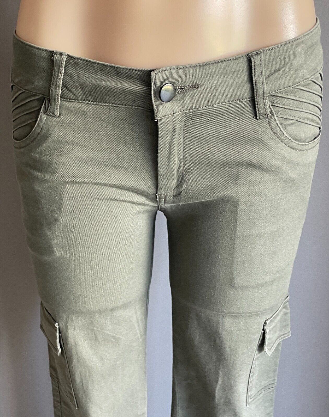 DOTTI Cargo Pants Khaki Skinny Leg Utility Size 10 Full Length Stretch Pockets
