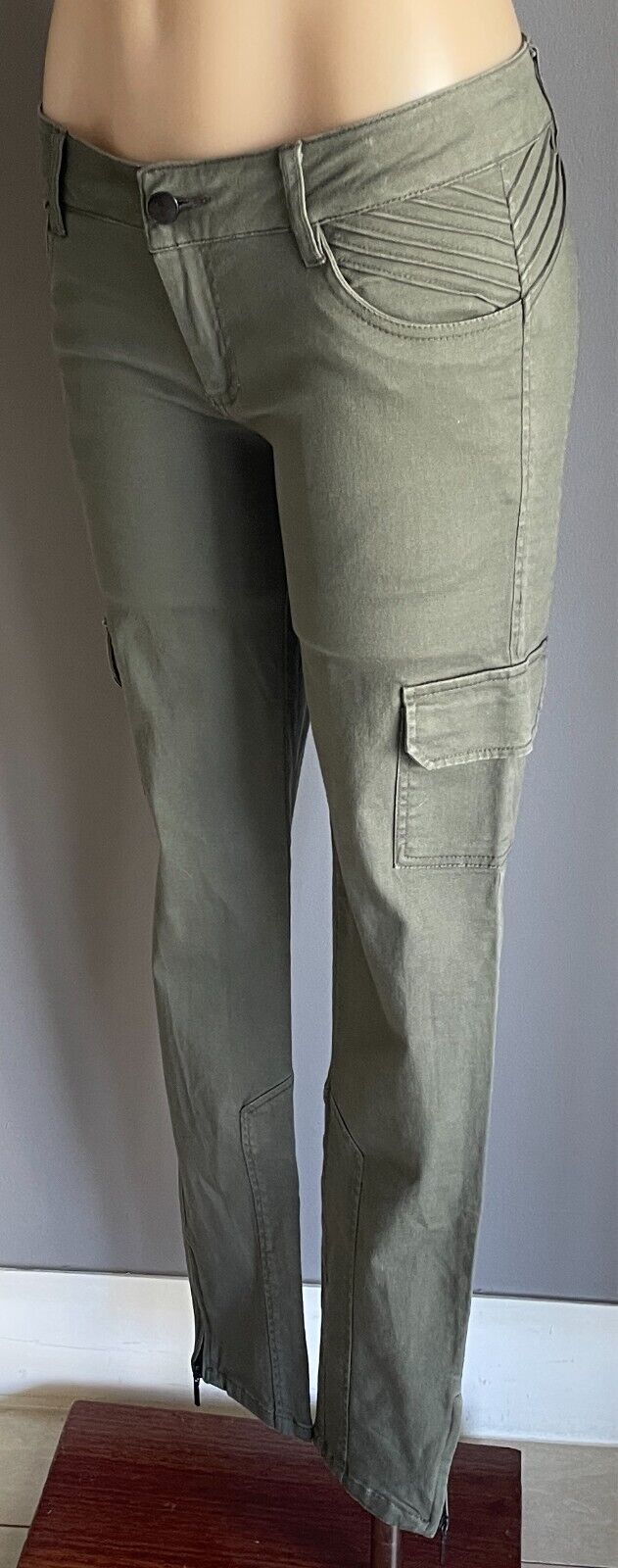 DOTTI Cargo Pants Khaki Skinny Leg Utility Size 10 Full Length Stretch Pockets