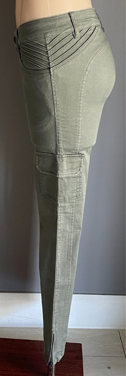 DOTTI Cargo Pants Khaki Skinny Leg Utility Size 10 Full Length Stretch Pockets