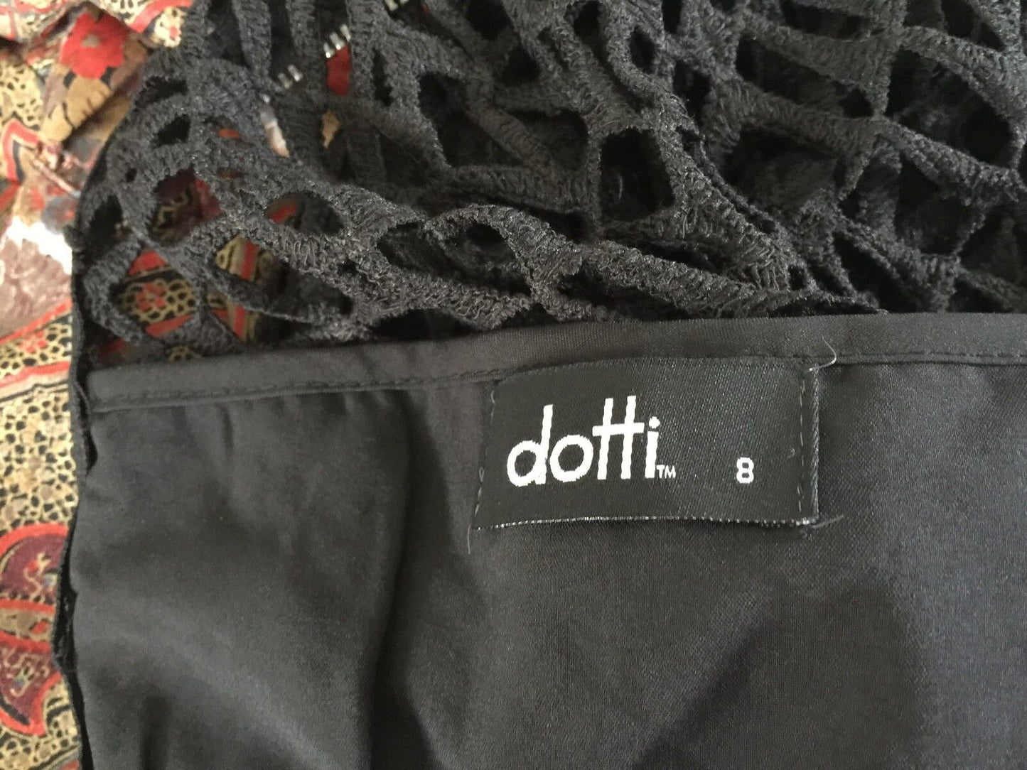 DOTTI Dress Black Crochet Lace Cut Out Trumpet Sleeve Midi Size 8 10 Gorgeous!
