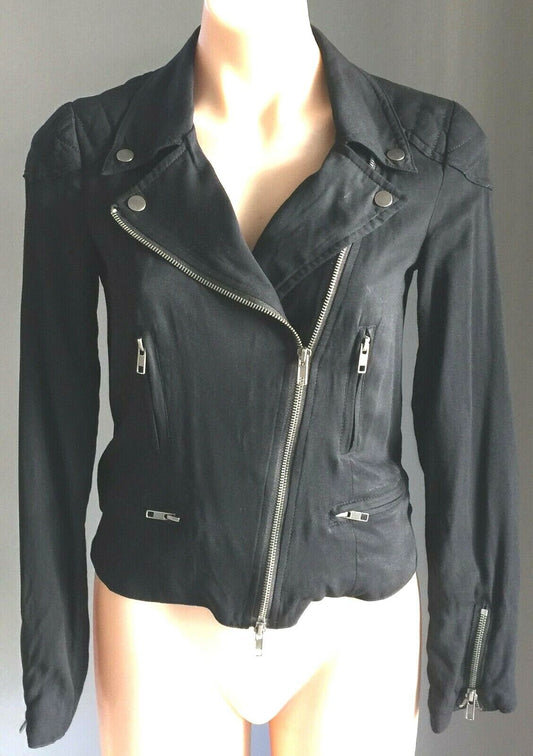 DOTTI Denim Jeans Jacket Black Biker Style Soft Size 6 8 Classic Zip Front Moto