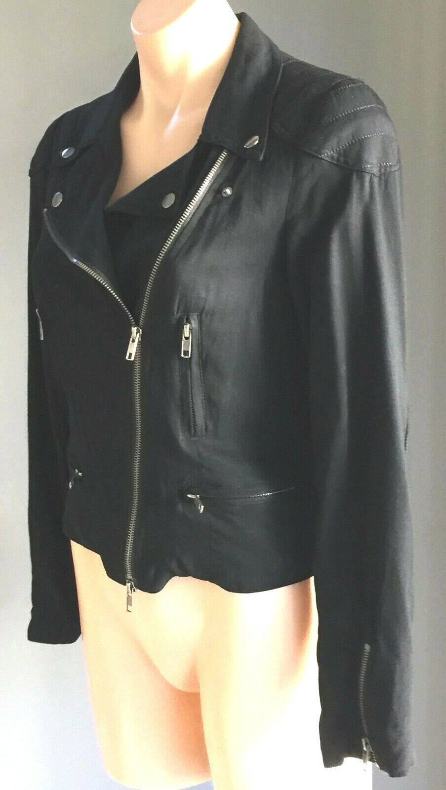 DOTTI Denim Jeans Jacket Black Biker Style Soft Size 6 8 Classic Zip Front Moto