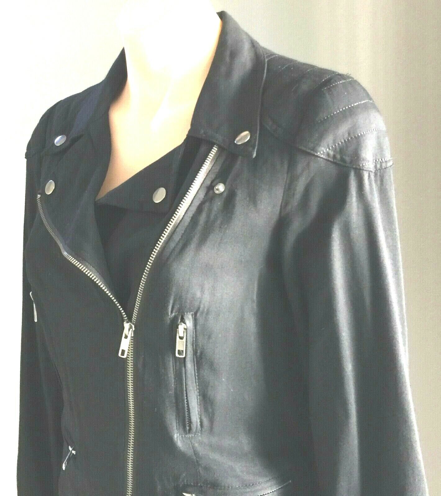 DOTTI Denim Jeans Jacket Black Biker Style Soft Size 6 8 Classic Zip Front Moto