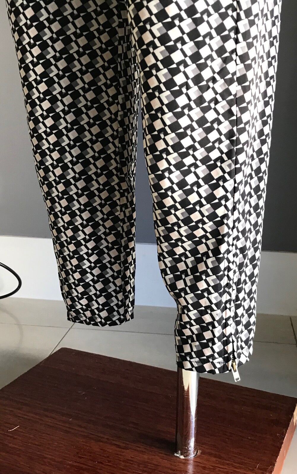 DOTTI Pants Lounge Black Taupe White Cream Geometric Print Relaxed Size 10 NEW
