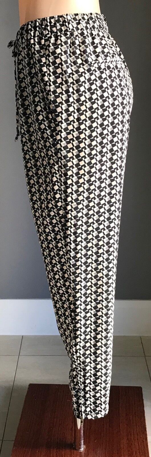 DOTTI Pants Lounge Black Taupe White Cream Geometric Print Relaxed Size 10 NEW