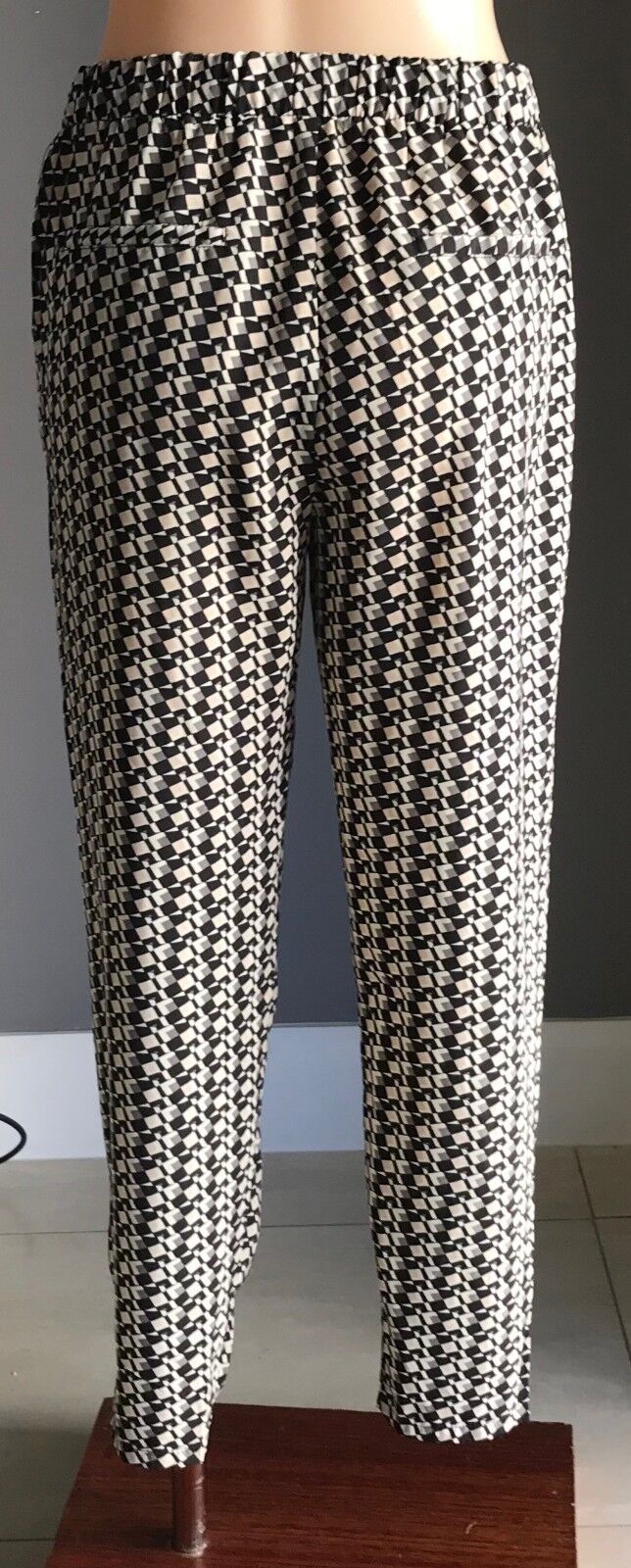 DOTTI Pants Lounge Black Taupe White Cream Geometric Print Relaxed Size 10 NEW
