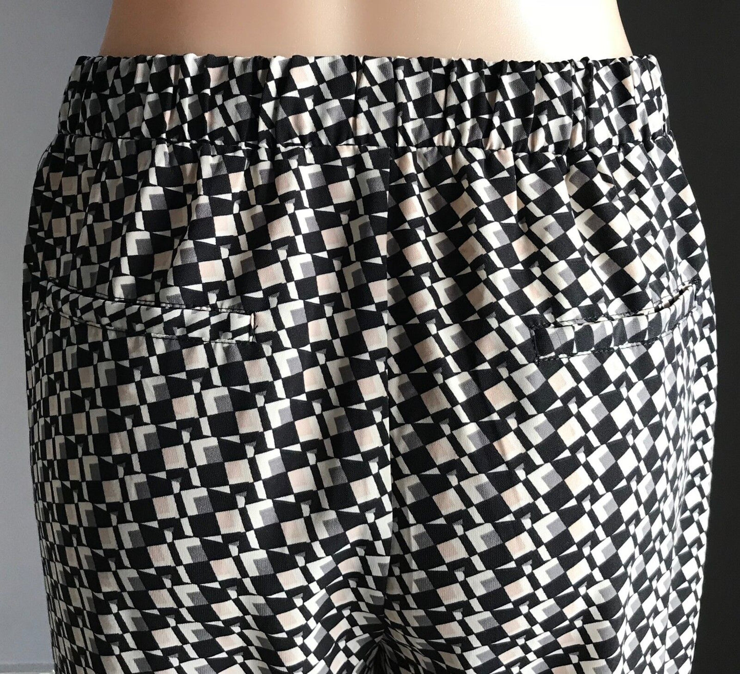 DOTTI Pants Lounge Black Taupe White Cream Geometric Print Relaxed Size 10 NEW