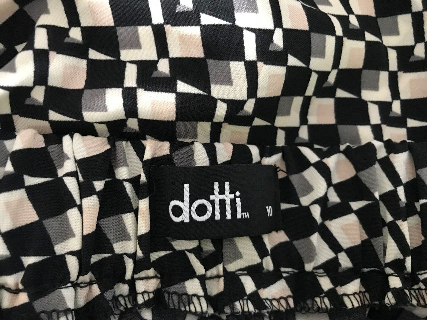 DOTTI Pants Lounge Black Taupe White Cream Geometric Print Relaxed Size 10 NEW