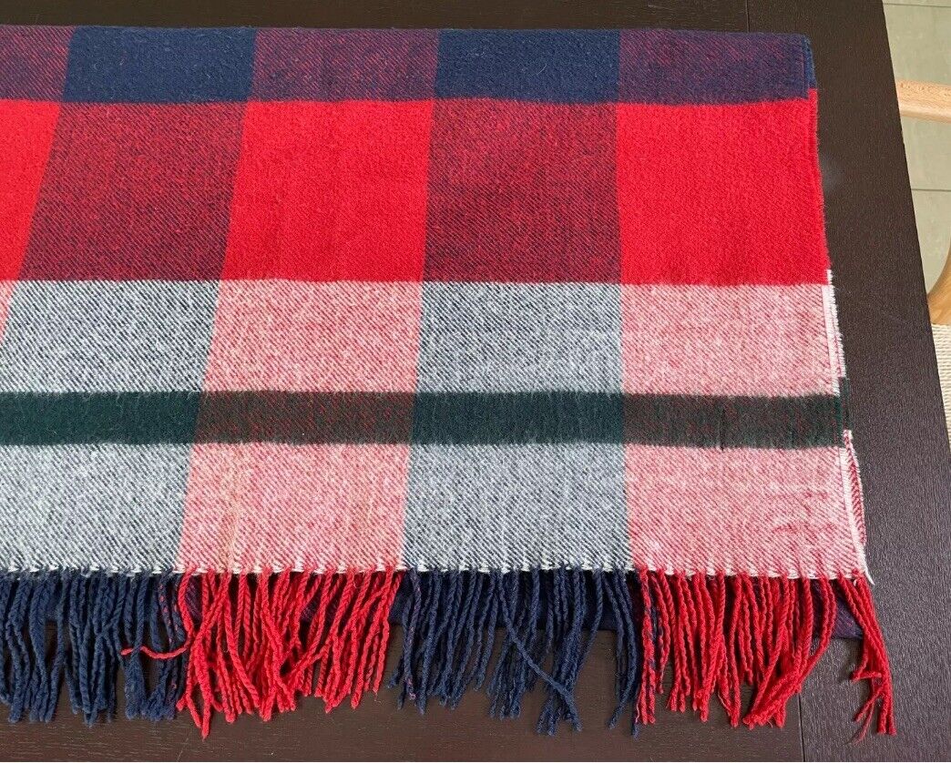 DOTTI Scarf Red Blue Check Plaid Rectangle Knit Wrap Fringed Acrylic 600173 NEW