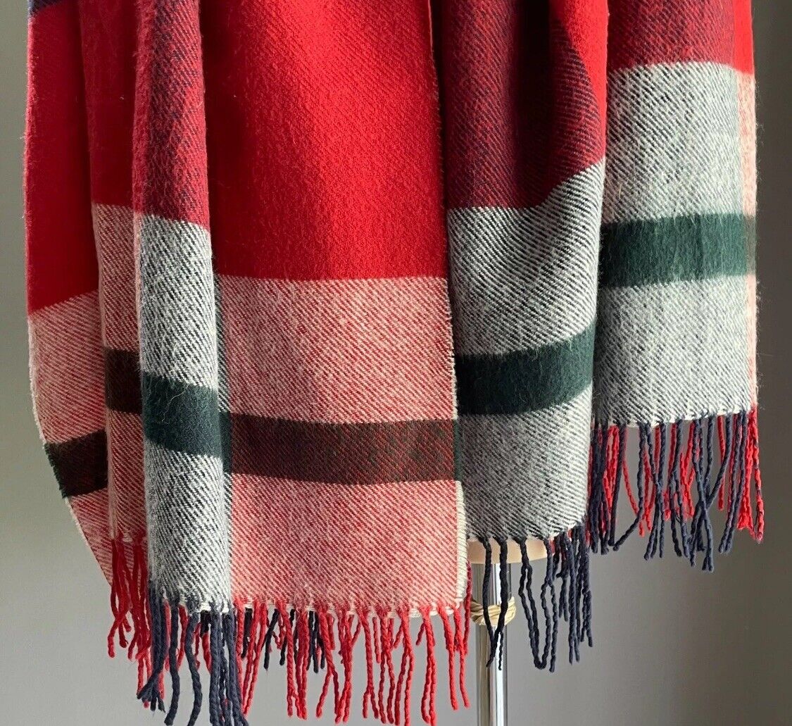 DOTTI Scarf Red Blue Check Plaid Rectangle Knit Wrap Fringed Acrylic 600173 NEW
