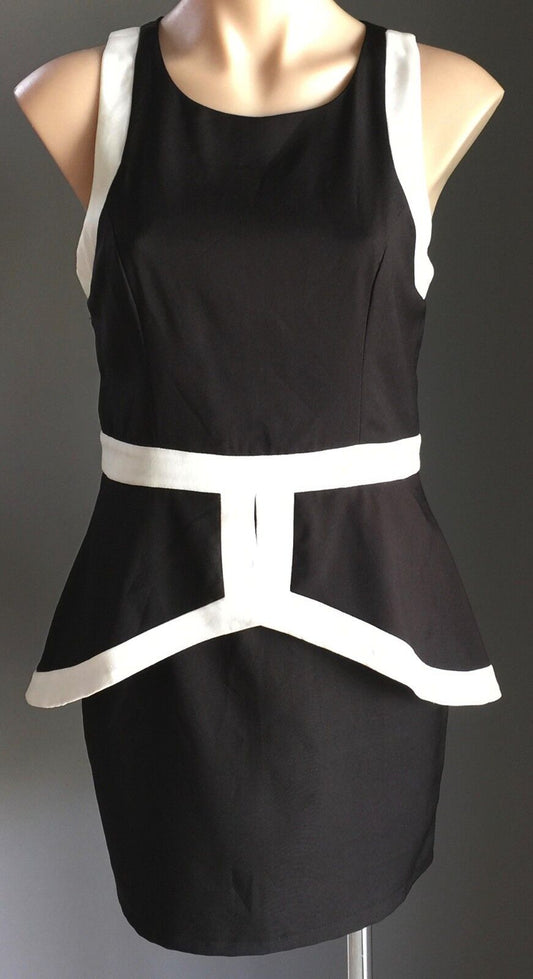 DOTTI Dress Black & White Peplum Waist Frock Ladies Size 10 Gorgeous New