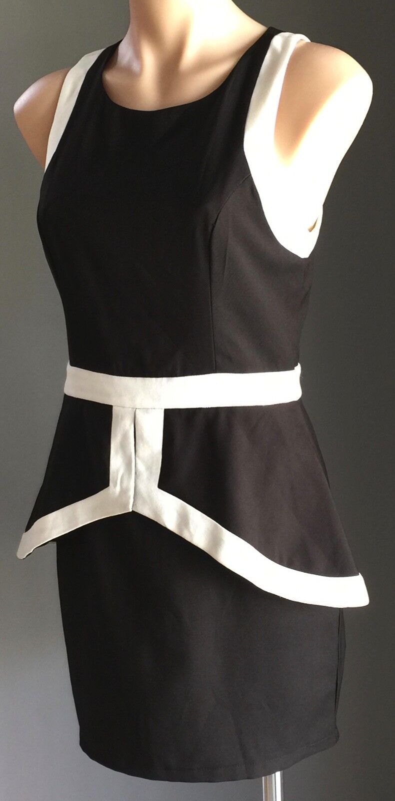 DOTTI Dress Black & White Peplum Waist Frock Ladies Size 10 Gorgeous New