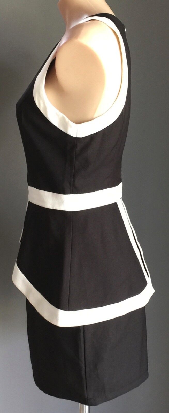 DOTTI Dress Black & White Peplum Waist Frock Ladies Size 10 Gorgeous New