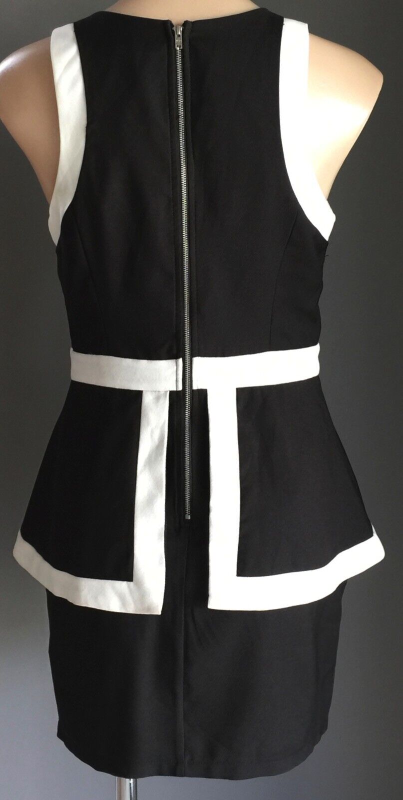 DOTTI Dress Black & White Peplum Waist Frock Ladies Size 10 Gorgeous New
