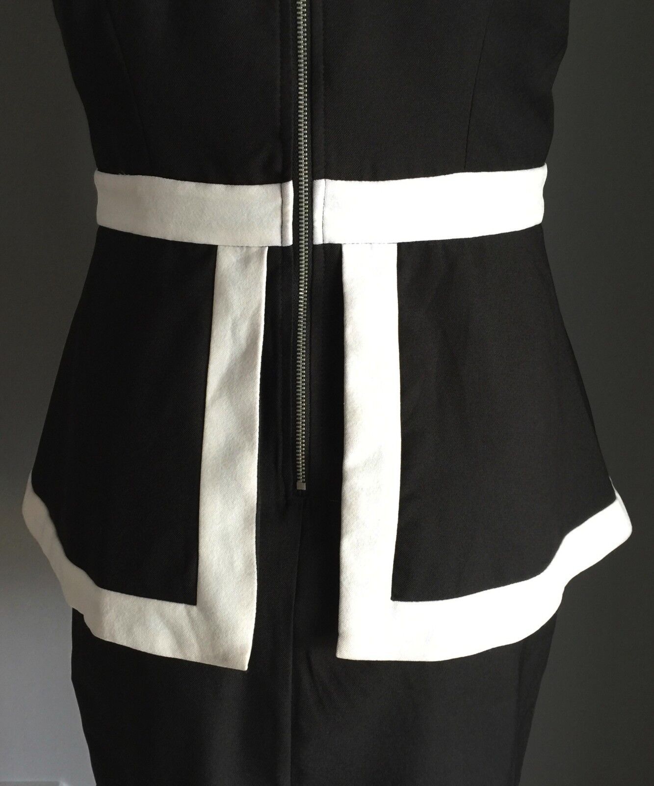 DOTTI Dress Black & White Peplum Waist Frock Ladies Size 10 Gorgeous New