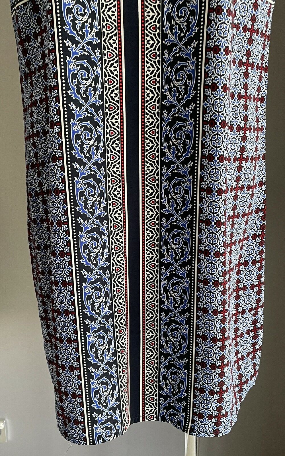 DOTTI Dress Black Blue White Red Print Short Sleeve Shift Size 12