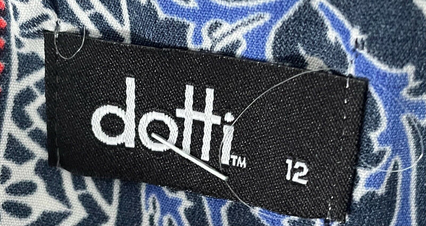 DOTTI Dress Black Blue White Red Print Short Sleeve Shift Size 12