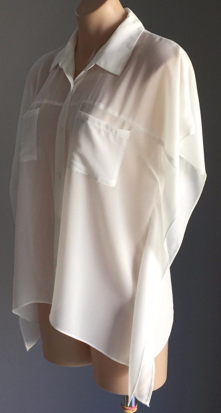 DOTTI Top Sheer Kimono Sleeve Shirt Blouse Ivory Off White Size 8 10
