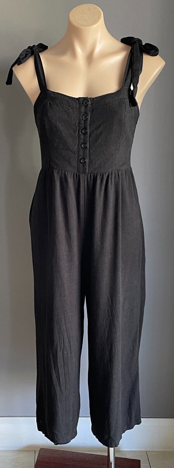 DOTTI Jumpsuit Black Sleeveless Shoulder Tie Wide Leg Cropped Length Size 10