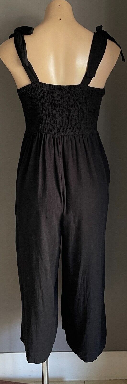 DOTTI Jumpsuit Black Sleeveless Shoulder Tie Wide Leg Cropped Length Size 10
