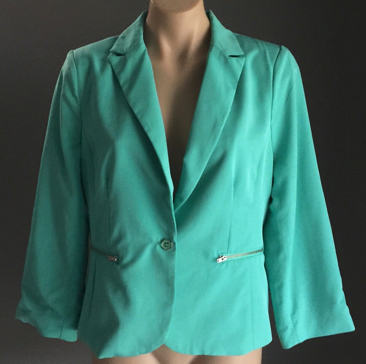 DOTTI Jacket Mint Blazer Mint Colour w 2 ZiP Pockets Cropped Ladies Size 14 NEW