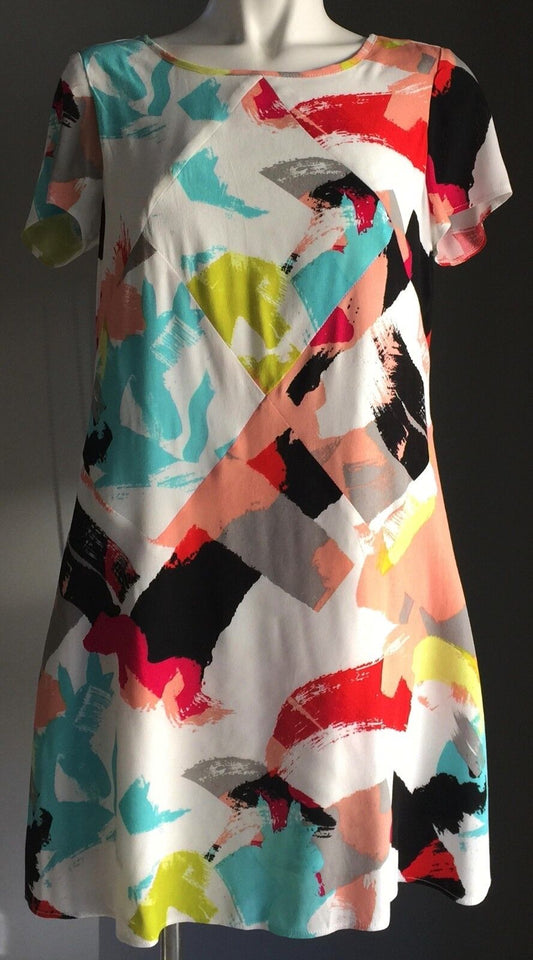 DOTTI Dress Shift MultiColour Abstract Print Short Sleeve Size 8 NEW Vintage