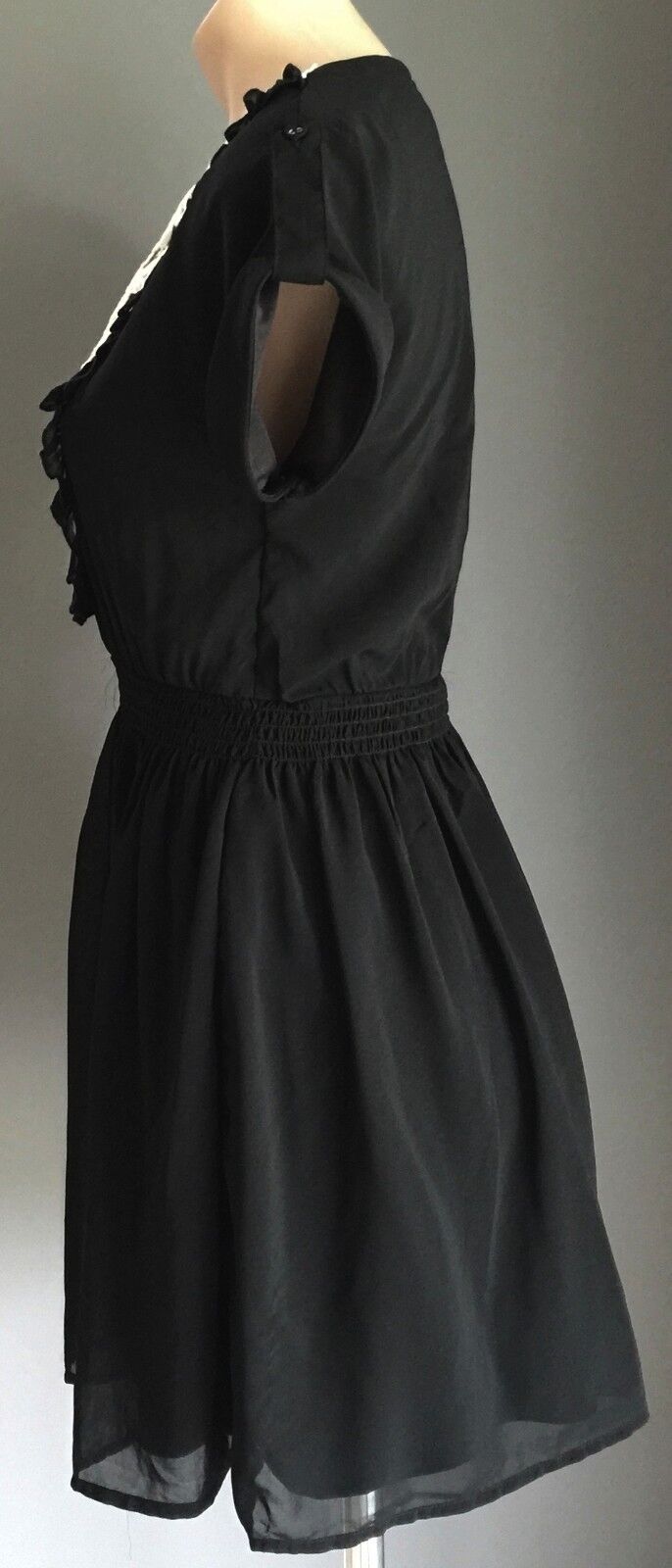 DOTTI Dress Black & Ivory Lace Short Sleeve Elastic Waist Dress Sz 8 10 Vintage