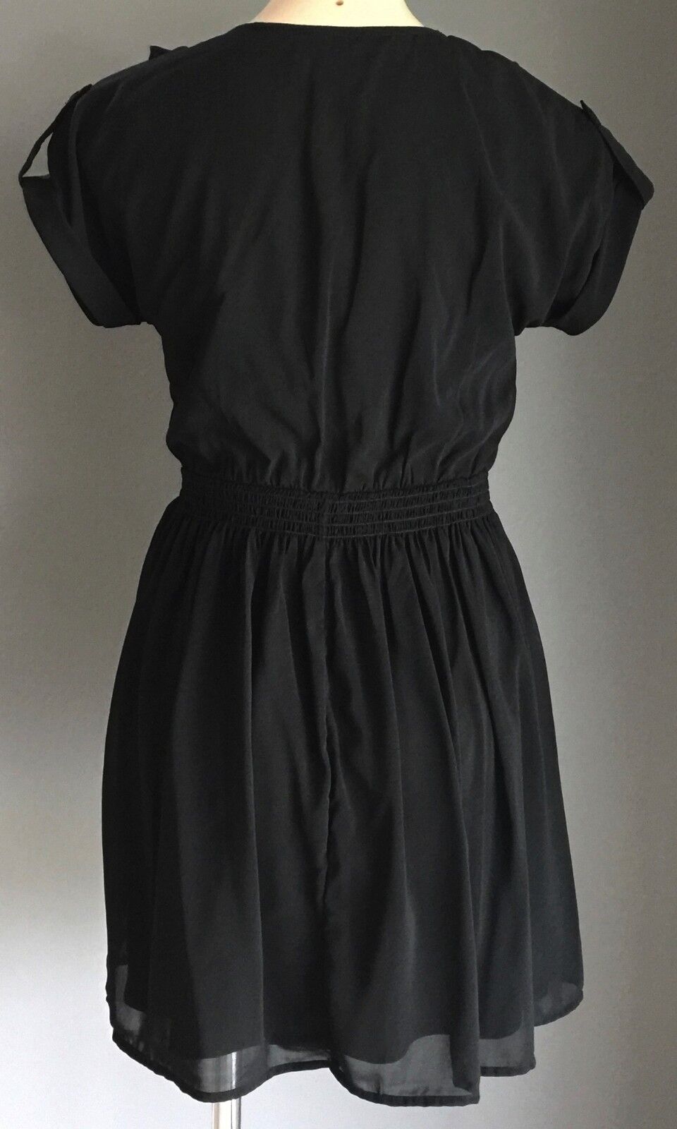 DOTTI Dress Black & Ivory Lace Short Sleeve Elastic Waist Dress Sz 8 10 Vintage