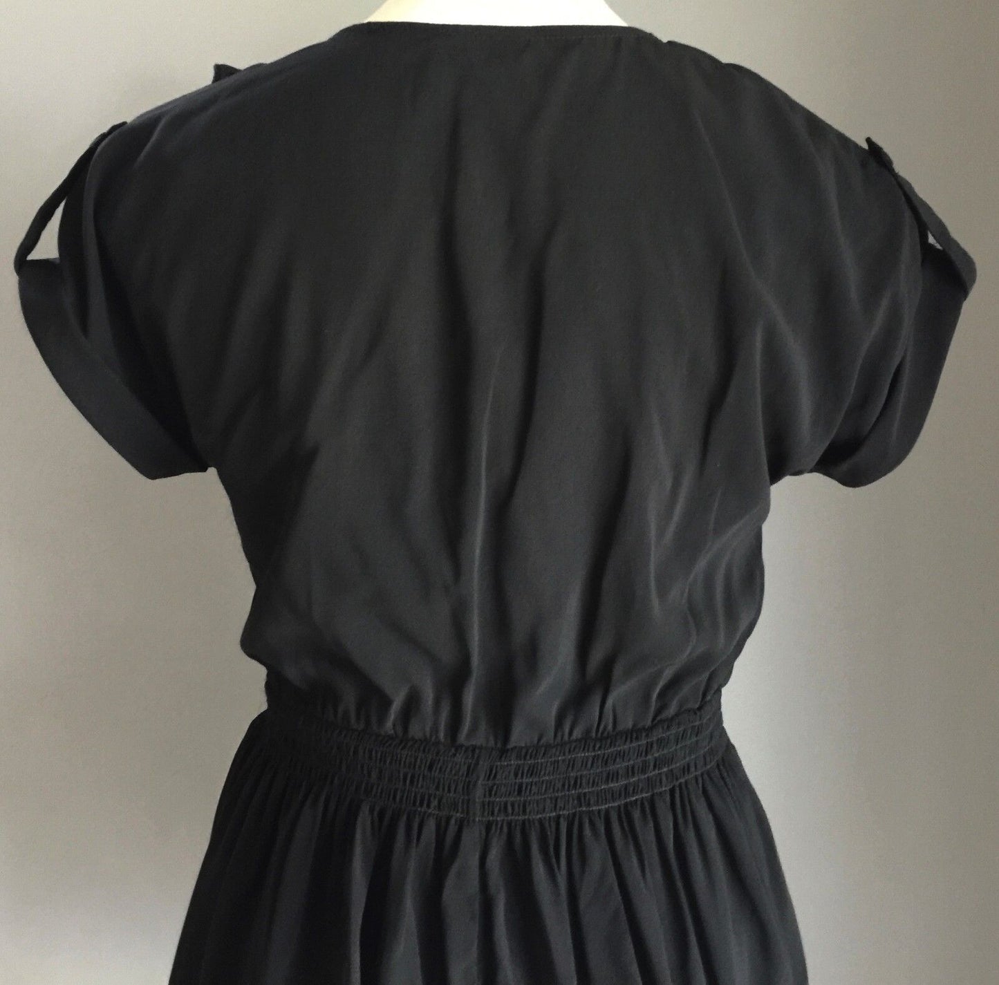 DOTTI Dress Black & Ivory Lace Short Sleeve Elastic Waist Dress Sz 8 10 Vintage