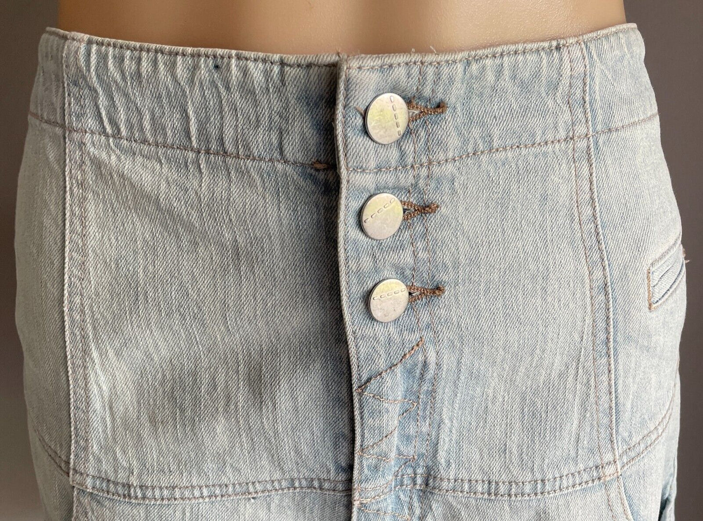DOTTI Shorts High Waist Faded Blue Denim Size 14 Bombshell Retro 3 Button Zip