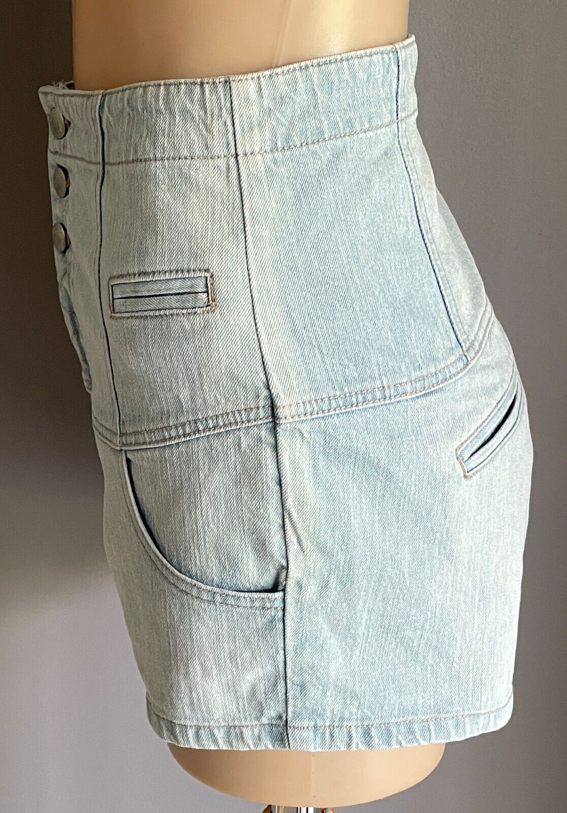 DOTTI Shorts High Waist Faded Blue Denim Size 14 Bombshell Retro 3 Button Zip