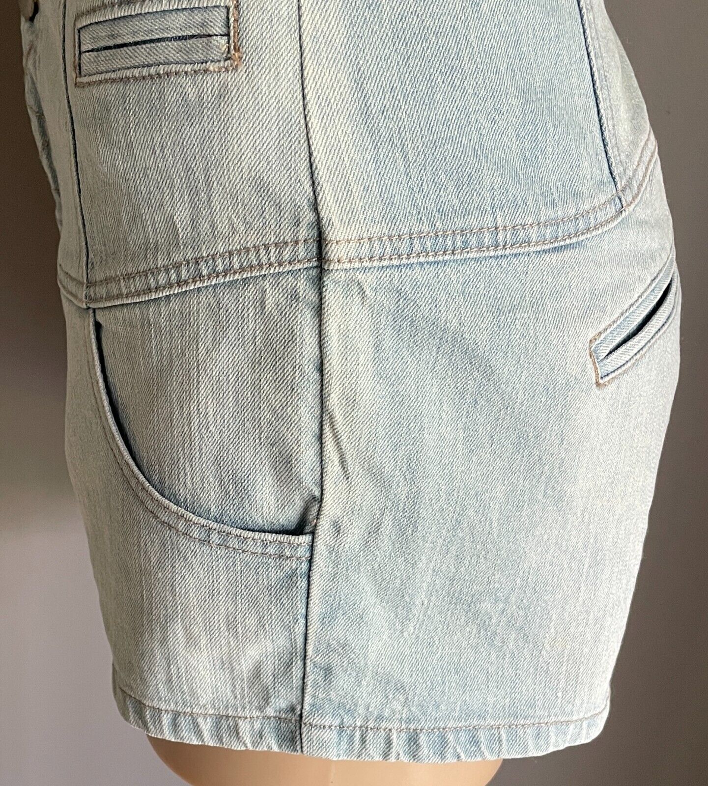 DOTTI Shorts High Waist Faded Blue Denim Size 14 Bombshell Retro 3 Button Zip