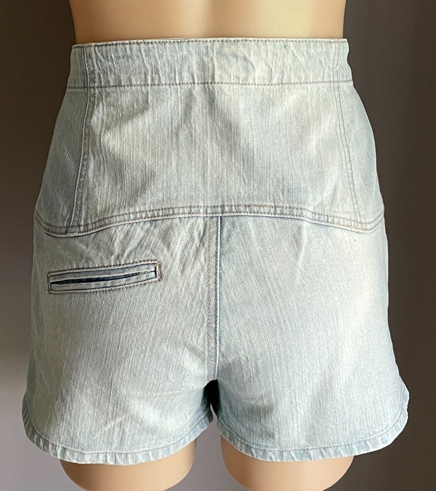DOTTI Shorts High Waist Faded Blue Denim Size 14 Bombshell Retro 3 Button Zip